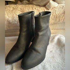 Poppy Barley | Grey Leather Ankle Boots | Almond Toe | Block Heel | 8.5